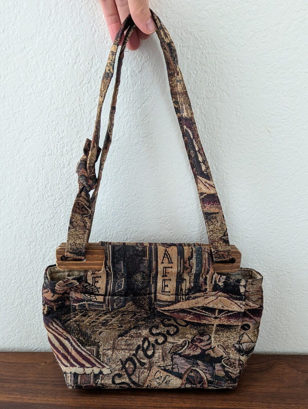 Vintage Tapestry Bag Purse French Cafe Espresso Theme